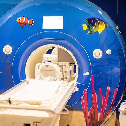 MRI Scanner at St. Louis Children's Hospital with a undersea scene print wrapped on the exterior.