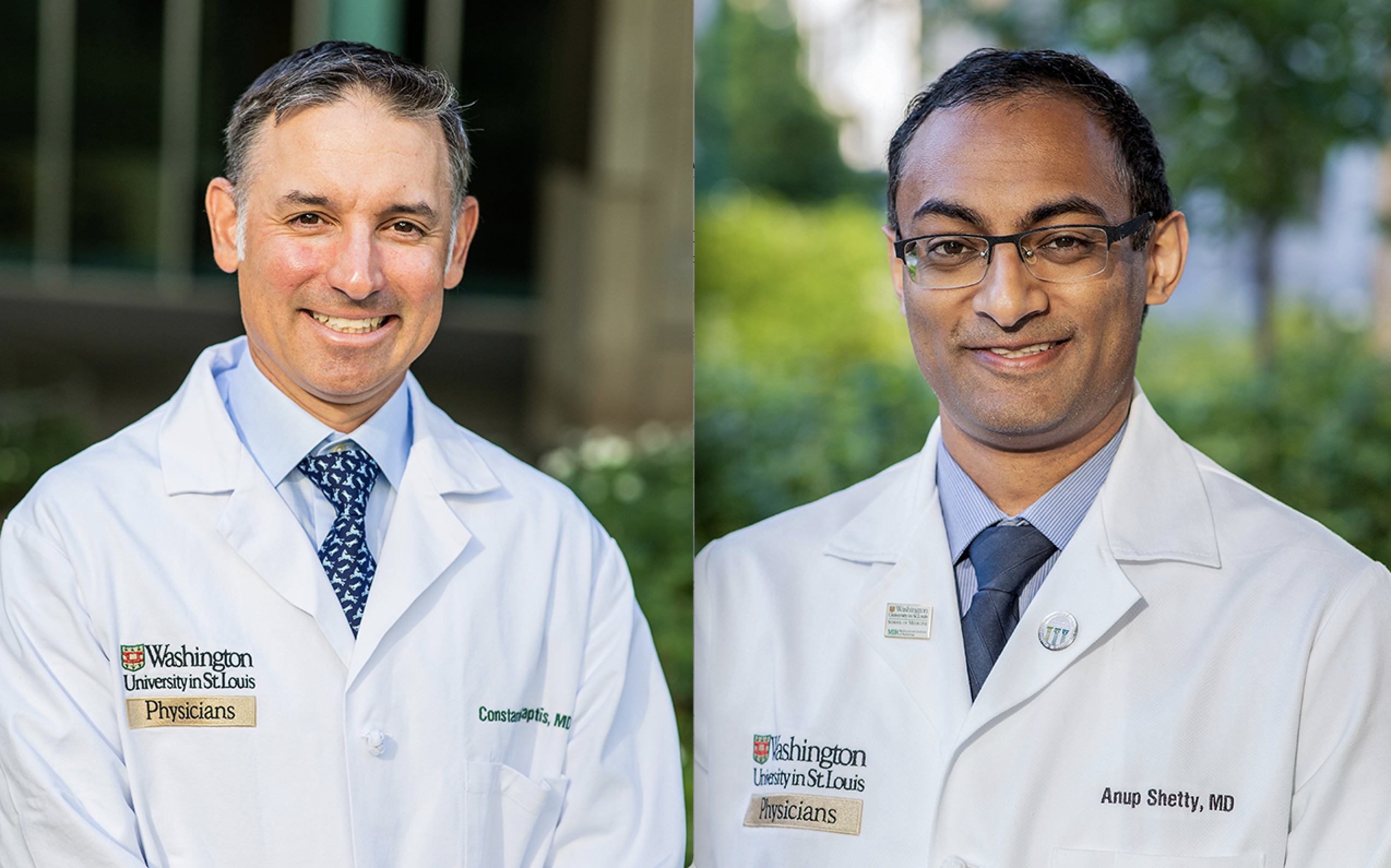 Two portraits edited together of faculty members Dr. Constantine Raptis and Dr. Anup Shetty