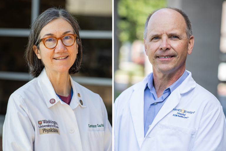 Headshot composite of Constance Courtois, MD, and Bruce Hedgepeth, MD.
