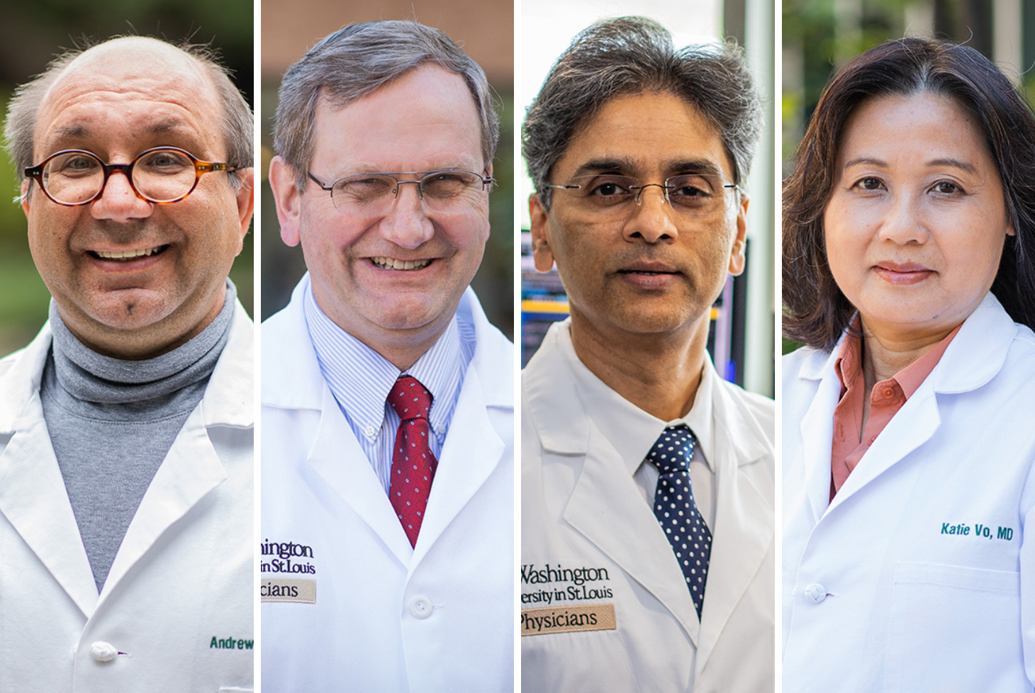 Headshot composite of Andrew J. Bierhals, MD; James R. Duncan, MD, PhD; Vamsi R. Narra, MD; and Katie D. Vo, MD.