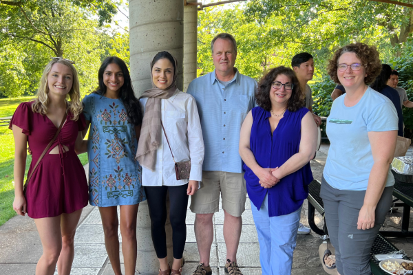 MIR faculty and residents take a group photo at the 2023 residency welcome BBQ in Forest Park.