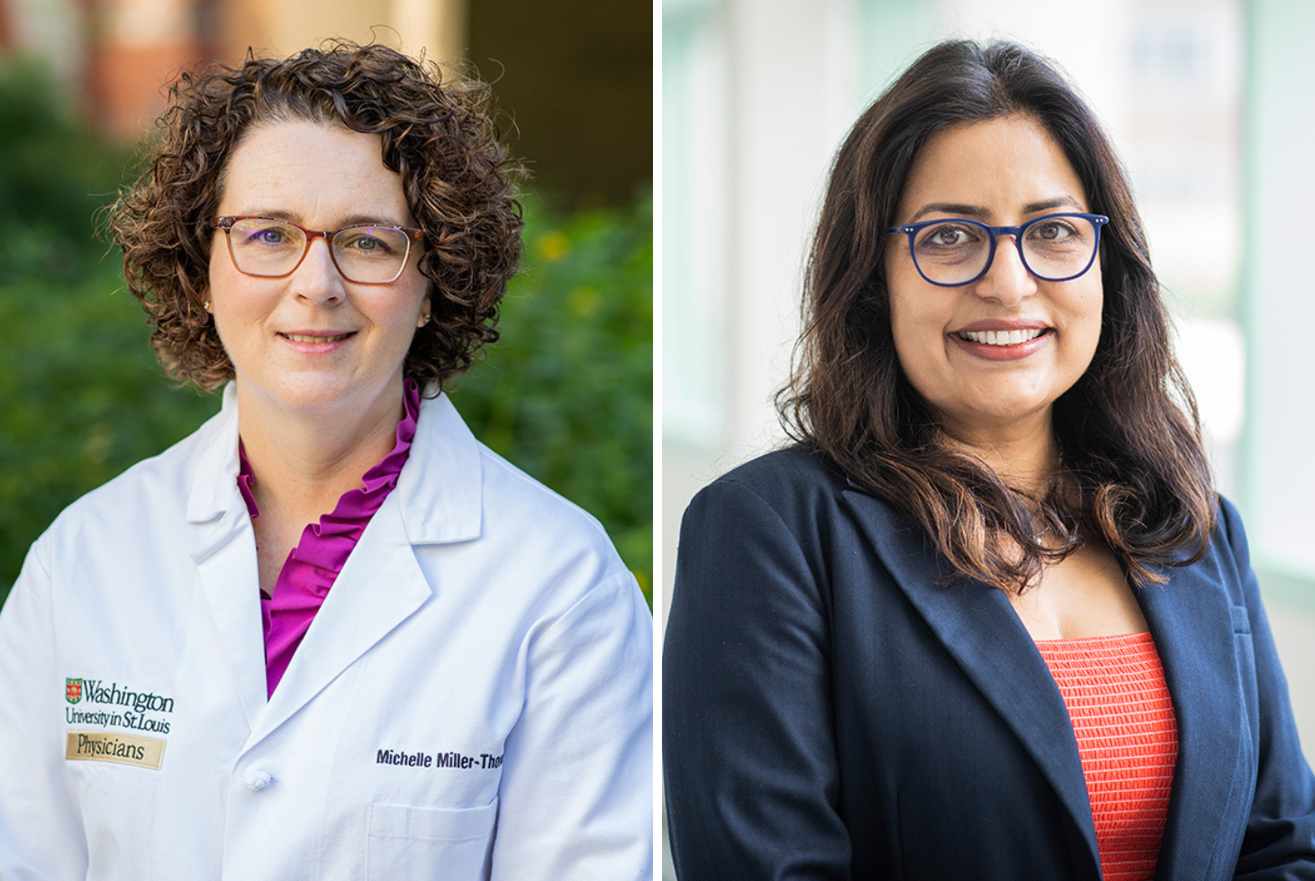 Headshot composite of Michelle Miller-Thomas, MD, and Monica Shokeen, PhD.