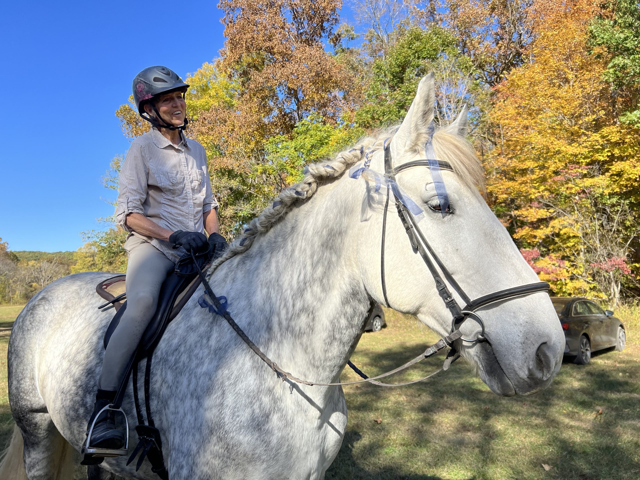 Dr. Hulett on horseback at her farm