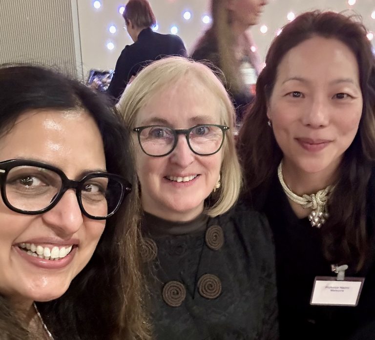A group picture of Monica Shokeen, PhD, Professor Dame Amanda Fisher and Naomi Matsuura, PhD.
