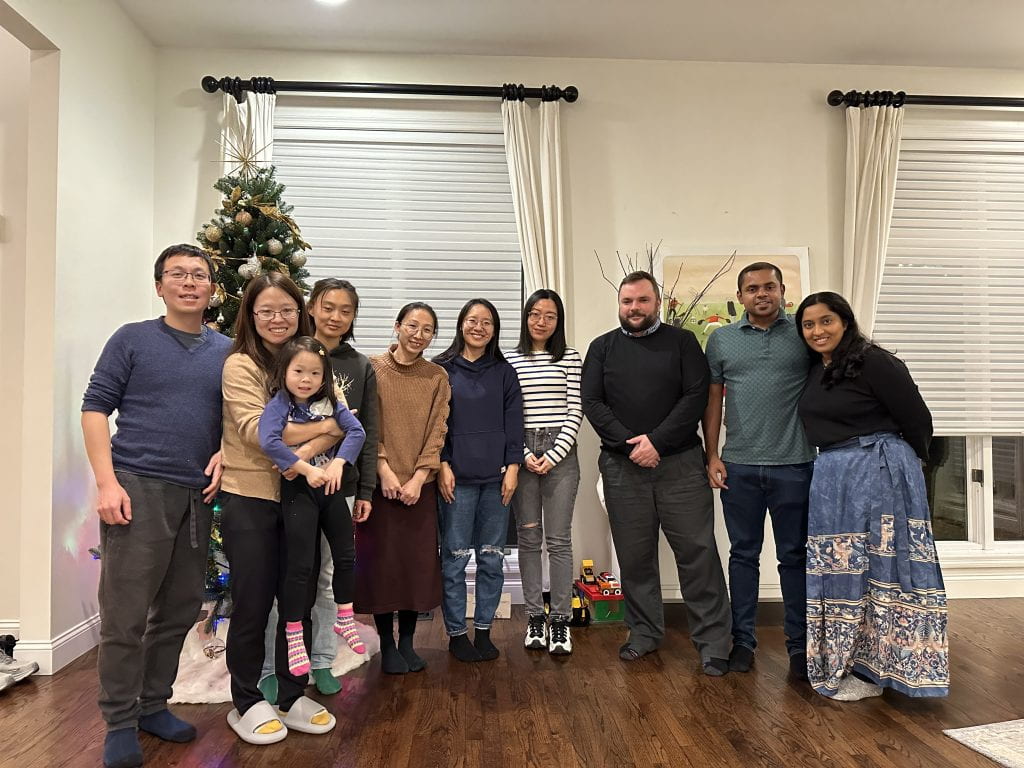 Members of the Wang Neuroscience Lab at their 2023 Thanksgiving party.