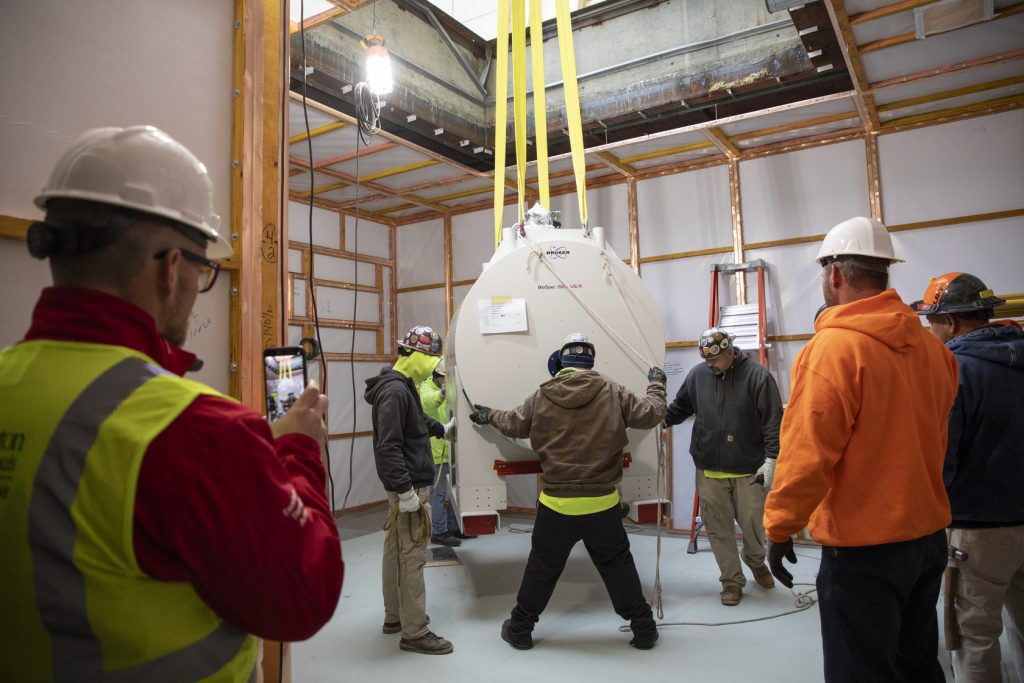 Bruker BioSpec 15.2T MRI scanner is lifted into MIR's East Building