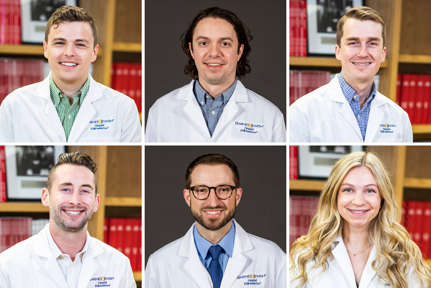 Headshot composite of Bradley W. Eichar, MD; Matthew Lommen, MD; Brandon W.G. Lippold, MD; Ross Vitek, MD; Forrest W. Williard, MD; and Kayla E. Zydeck, MD.
