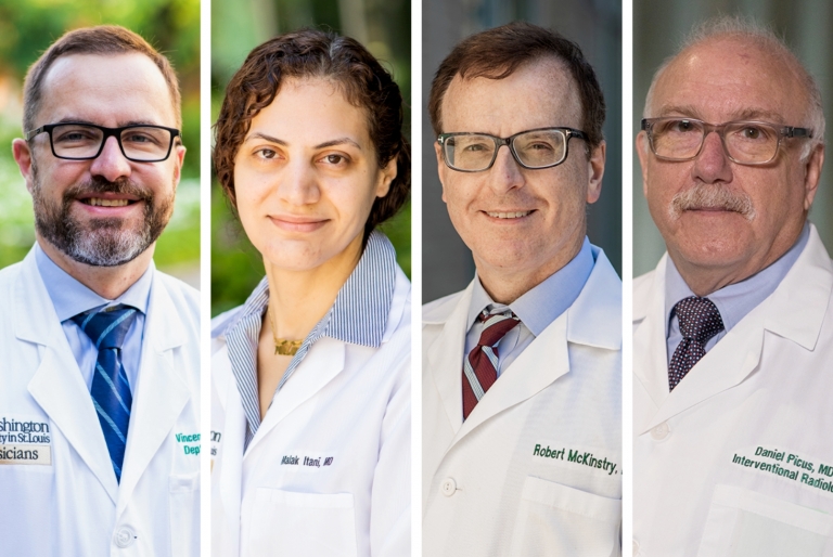 Headshot composite of Vincent Mellnick, MD, Malak Itani, MD, Robert McKinstry, MD, PhD, and Daniel Picus, MD.