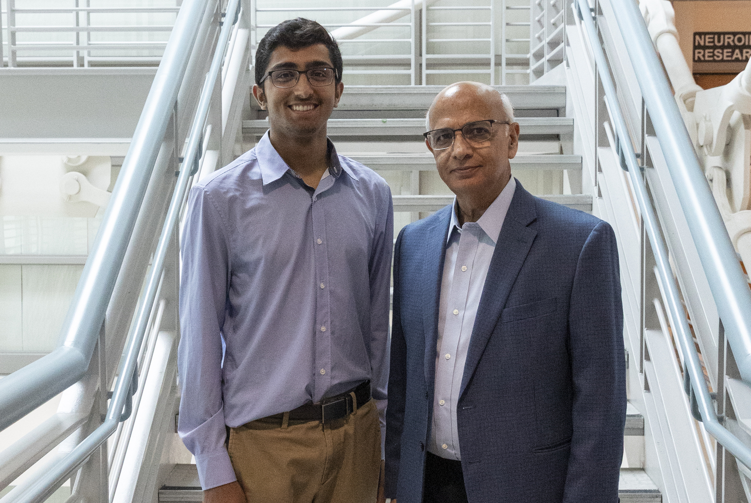 Summer Research Program student Aren Shah with program director Vijay Sharma, PhD.