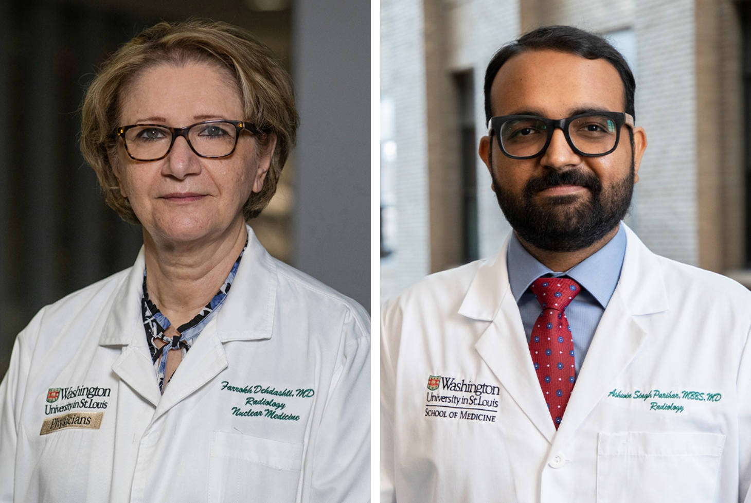 Headshot composite of Farrokh Dehdashti, MD, and Ashwin Singh Parihar, MD.
